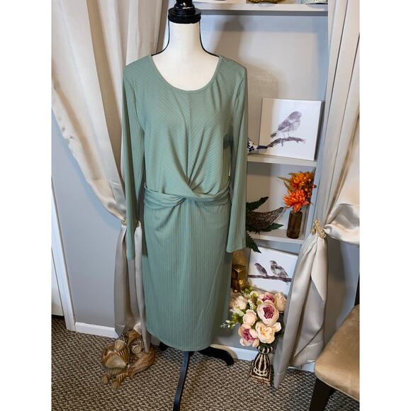 NWT $50 Nine West size XL Sage Green Long Sleeve Midi/Maxi Dress - Picture 2 of 12